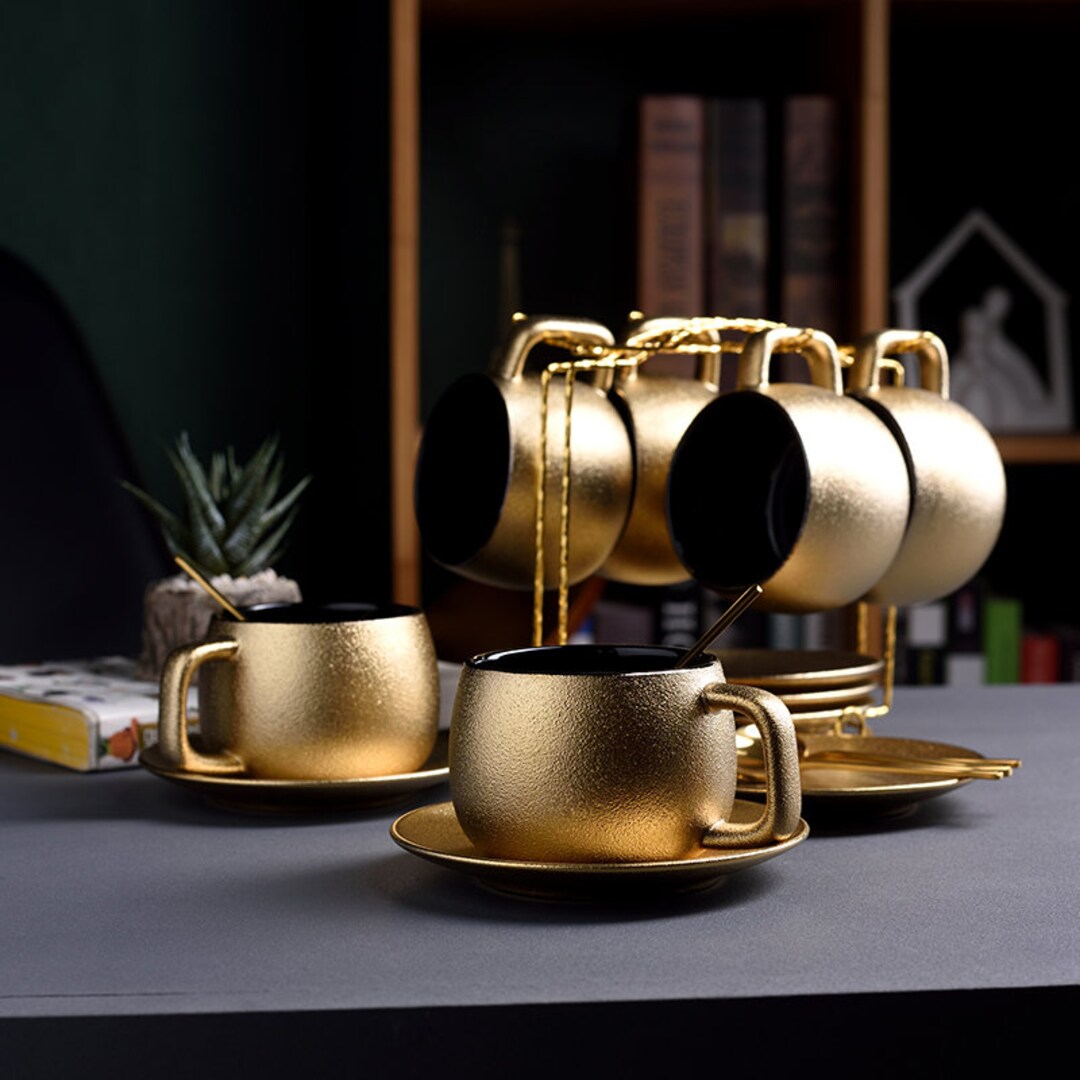 Gold Coffee Cup Set Dubai Style Golden Coffee Set Tea Set Etsy