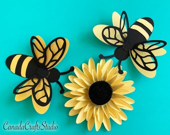 3D Bee and Sunflower SVG template for Paper Flower Compositions