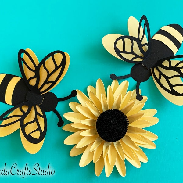 3D Bee and Sunflower SVG template for Paper Flower Compositions