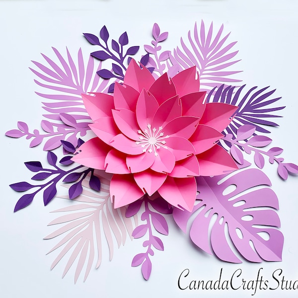 Giant Paper Flower Template  + Leaves SVG DXF (Bundle 18)