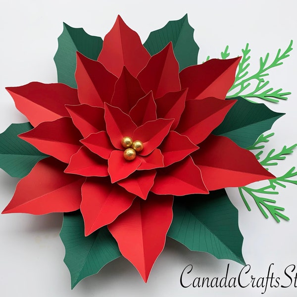 SVG DXF Giant Poinsettia Paper Flower Template + leaf