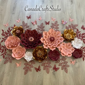 3D Papierblumen Bundle mit Blättern, Blumenzentrum, SVG-Dateien für die elektronische Schneidemaschine. Video-Anleitung.