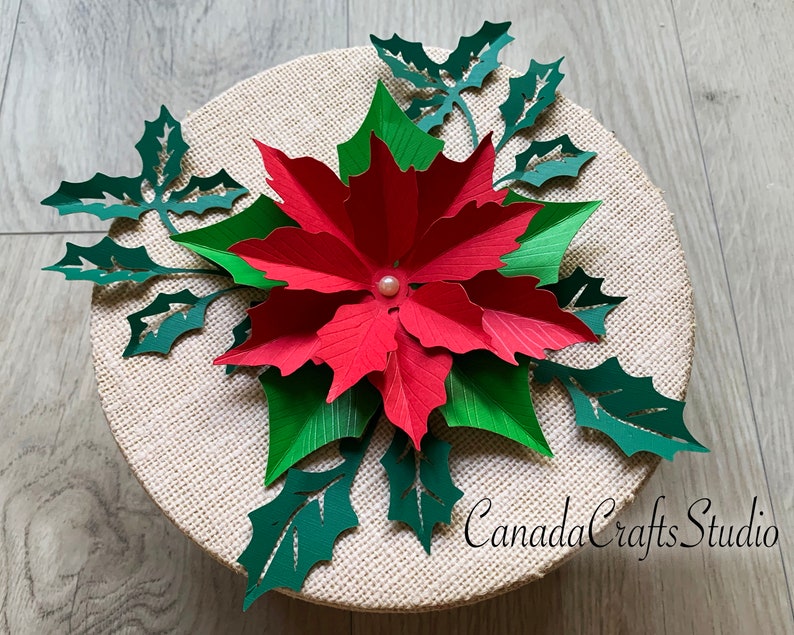 Small Poinsettia Template with leaf Paper flower Template SVG Etsy