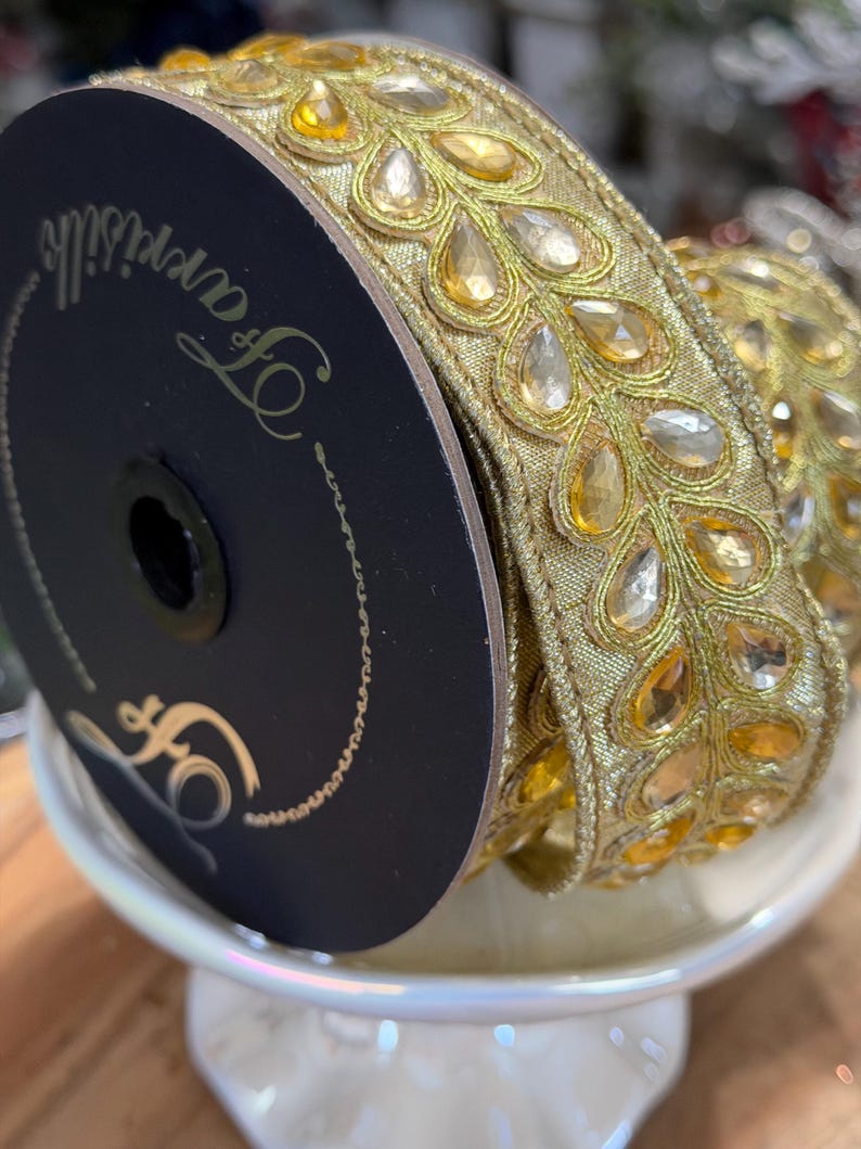 Jewled Ribbon Jeweled Gold Ribbon Wired 1.25 X 5 Yards, RG712-50 - Etsy