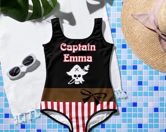 Pirate girl Personalized birthday swimsuit, pool party outfit, girls swimsuit, pirate birthday, Kids and youth Swimsuit