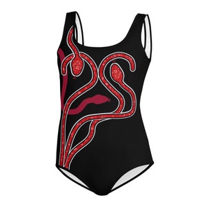 Taylor inspired red snakes concert outfit, Youth Swimsuit, Halloween costume (Not real sparkles, design is printed on)