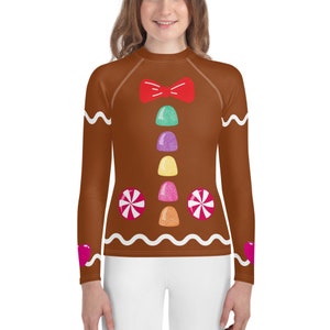 Costume de pain d&#39;épice pour préadolescents et adolescents, Youth Rash Guard, costume d&#39;Halloween ou de Noël