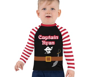 Pirate swimsuit rash guard, Personalized pirate swimsuit for boys and girls, pirate birthday party, UPF 50+