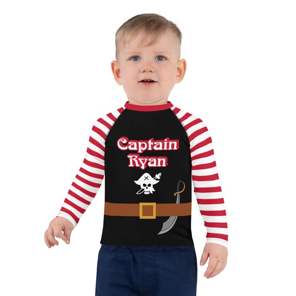 Pirate swimsuit rash guard, Personalized pirate swimsuit for boys and girls, pirate birthday party, UPF 50+