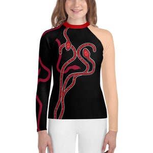 Taylor inspired red snake concert outfit, Halloween costume, tweens and teens Youth Rash Guard (Not real sparkles, design is printed on)