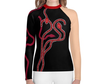 Taylor inspired red snake concert outfit, Halloween costume, tweens and teens Youth Rash Guard (Not real sparkles, design is printed on)