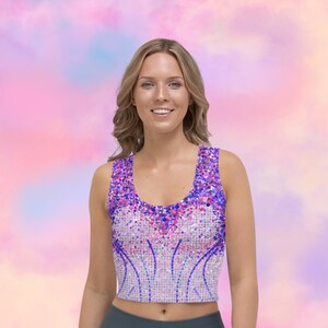 Pop star Concert outfit,  pink purple blue, Crop Top (not real sparkles or jewels, design is print only)
