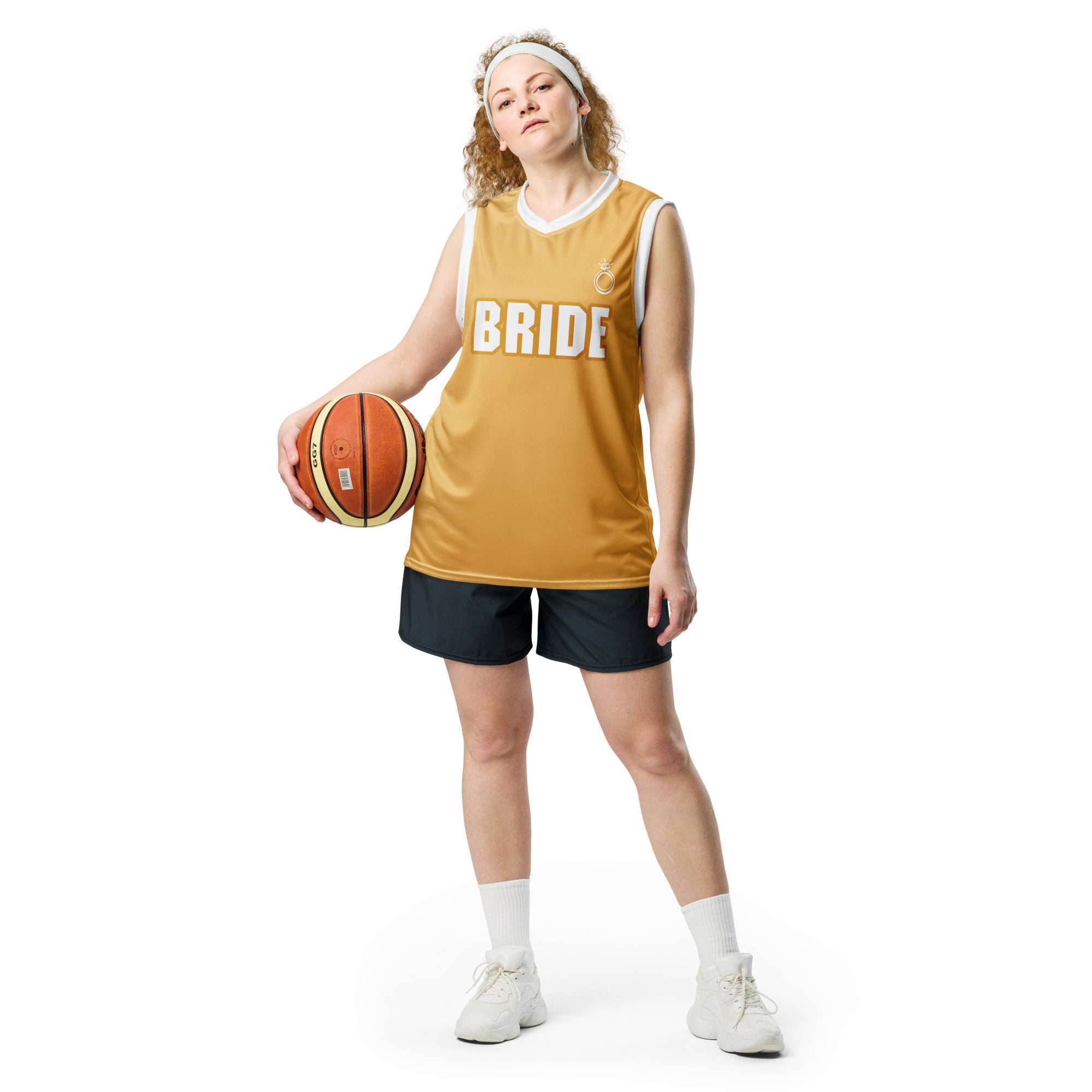 Bachelorette party basketball jersey shirts, gold and white Bride, bridesmaid, maid of honor, Recycled unisex basketball jersey