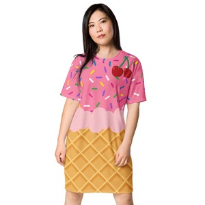 Ice cream T-shirt dress, Halloween costume, cherries, ice cream party, regular and plus sizes