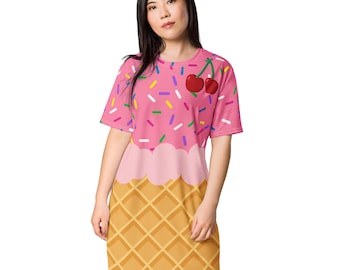 Ice cream T-shirt dress, Halloween costume, cherries, ice cream party, regular and plus sizes