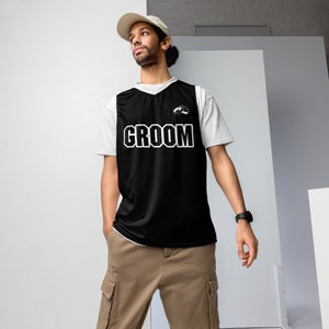Bachelor party jerseys, personalized groom gift, black and white, recycled unisex basketball jersey