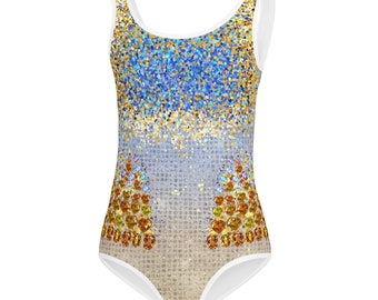 Girls Taylor inspired bronze and blue lover outfit, toddler and little Kids Swimsuit (not real sequins or jewels, design is printed on)