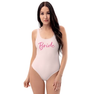 Bride light pink One-Piece Swimsuit, Personalized honeymoon swimwear, Mrs., bachelorette party, wedding gift for bride
