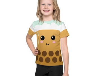 Kids Cute Boba t-shirt, Kids crew neck, Boba tea birthday party, Halloween Boba costume for kids