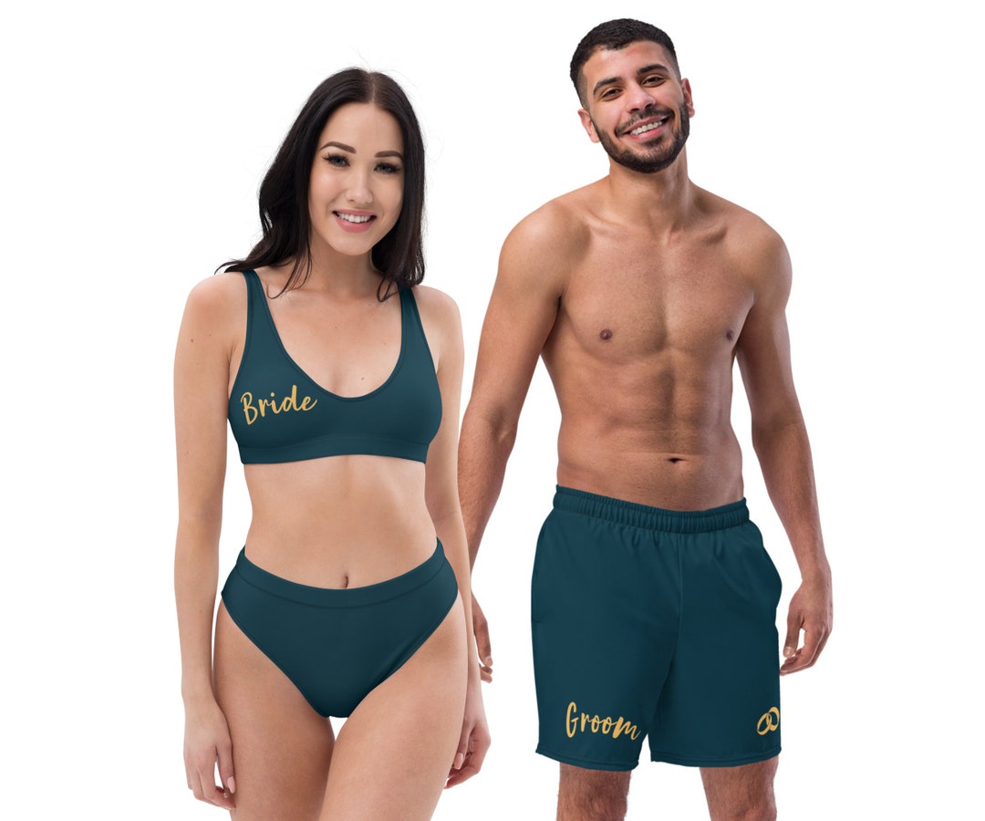 Personalized Couples Matching Swimsuits Men's groom Swim Shorts and