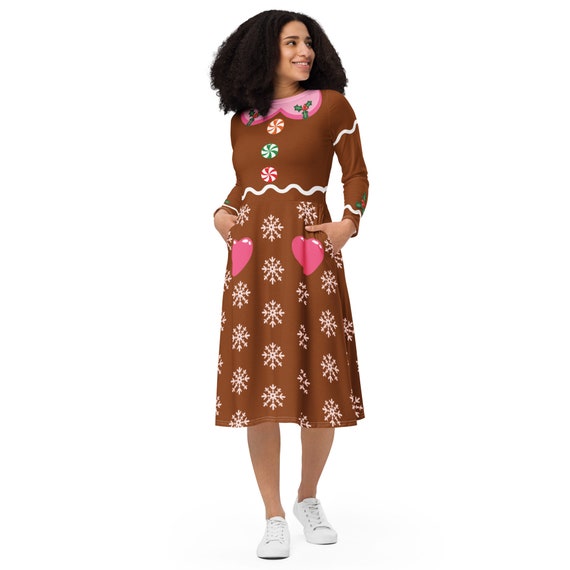 Gingerbread Christmas Dress for Women and Teens Holiday Dress Long Sleeve Midi Dress Regular and Plus Sizes Etsy