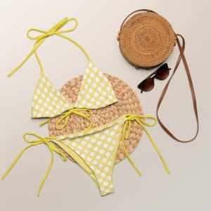 Women&#39;s yellow polka dot bikini, string bikini, regular and plus sizes