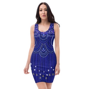 Pop star blue concert bodysuit dress, concert outfit, (not real jewels or sparkles, design is printed onto fabric)