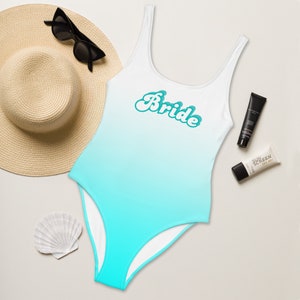 Bride women&#39;s One-Piece Swimsuit, ombre blue and white swimsuit, couples matching swimwear