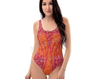 New Taylor inspired Paris Lover outfit, orange bodysuit, One-Piece Swimsuit, (not real sequins or sparkles, design is printed onto fabric)