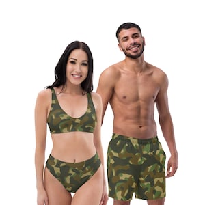 Koppels bijpassende zwemkleding Heren zwembroek en Dames tweedelig badpak, Camouflage Badmode Huwelijksreis badpak huwelijkscadeau voor koppel