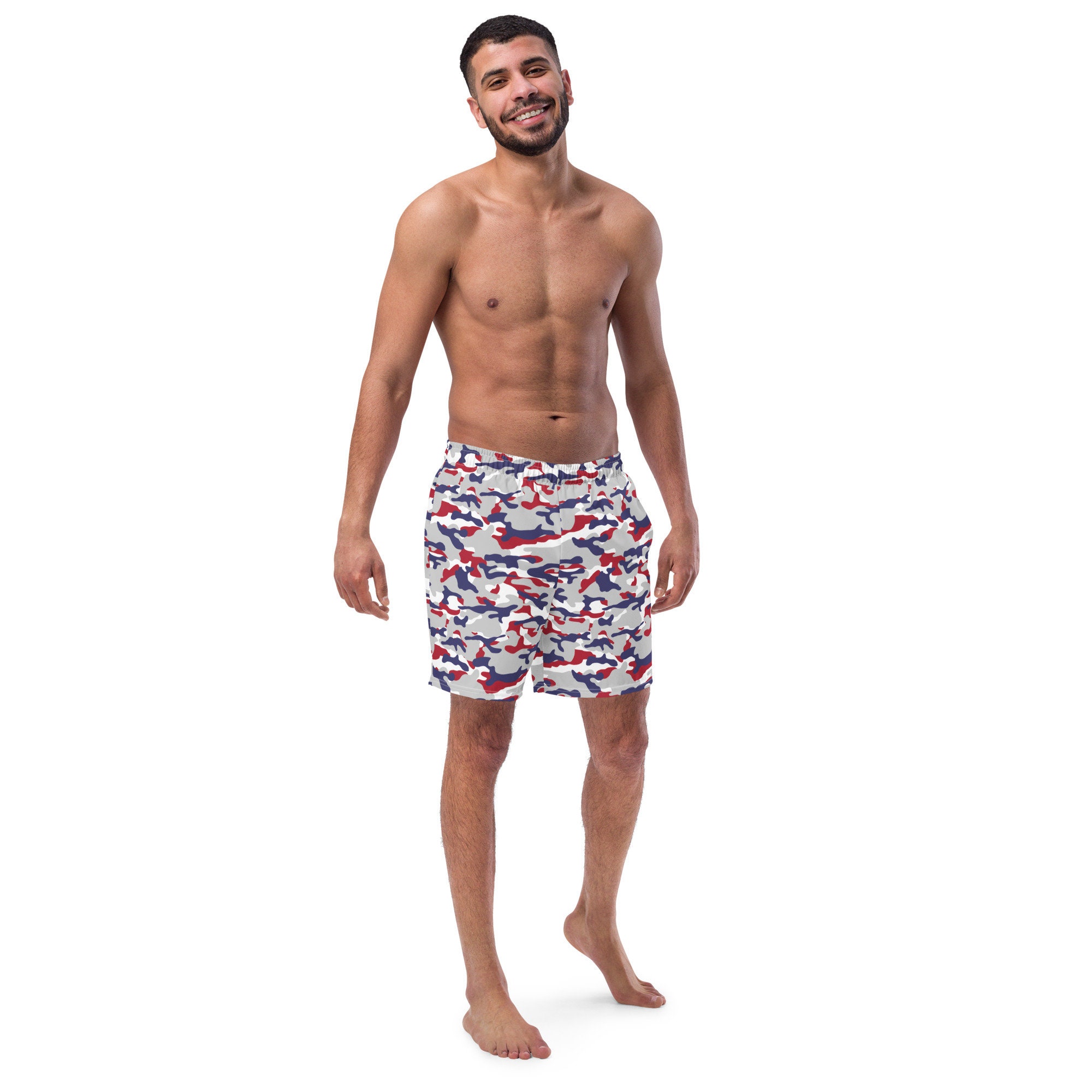 Fxbar,Mens Swimwear Camouflage Drawstring Workout Shorts Bikini Swimsuit Side Pockets Beach Shorts 
