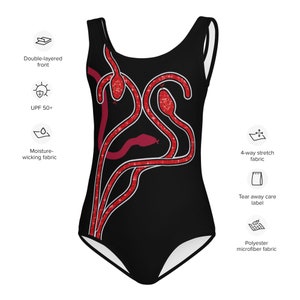 Pop star red snakes concert outfit, Kids Swimsuit, Halloween costume, (Not real sparkles, design is printed on)