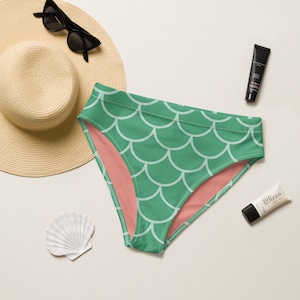 Fondos de bikini de sirena, pantalones de traje de baño de mujer, fondo de bikini de cintura alta reciclado