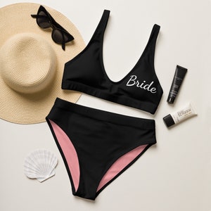 Bride Swimsuit Personalized Bride Women&#39;s Swimwear, Mrs. Honeymoon two piece bathing suit, Recycled high-waisted bikini