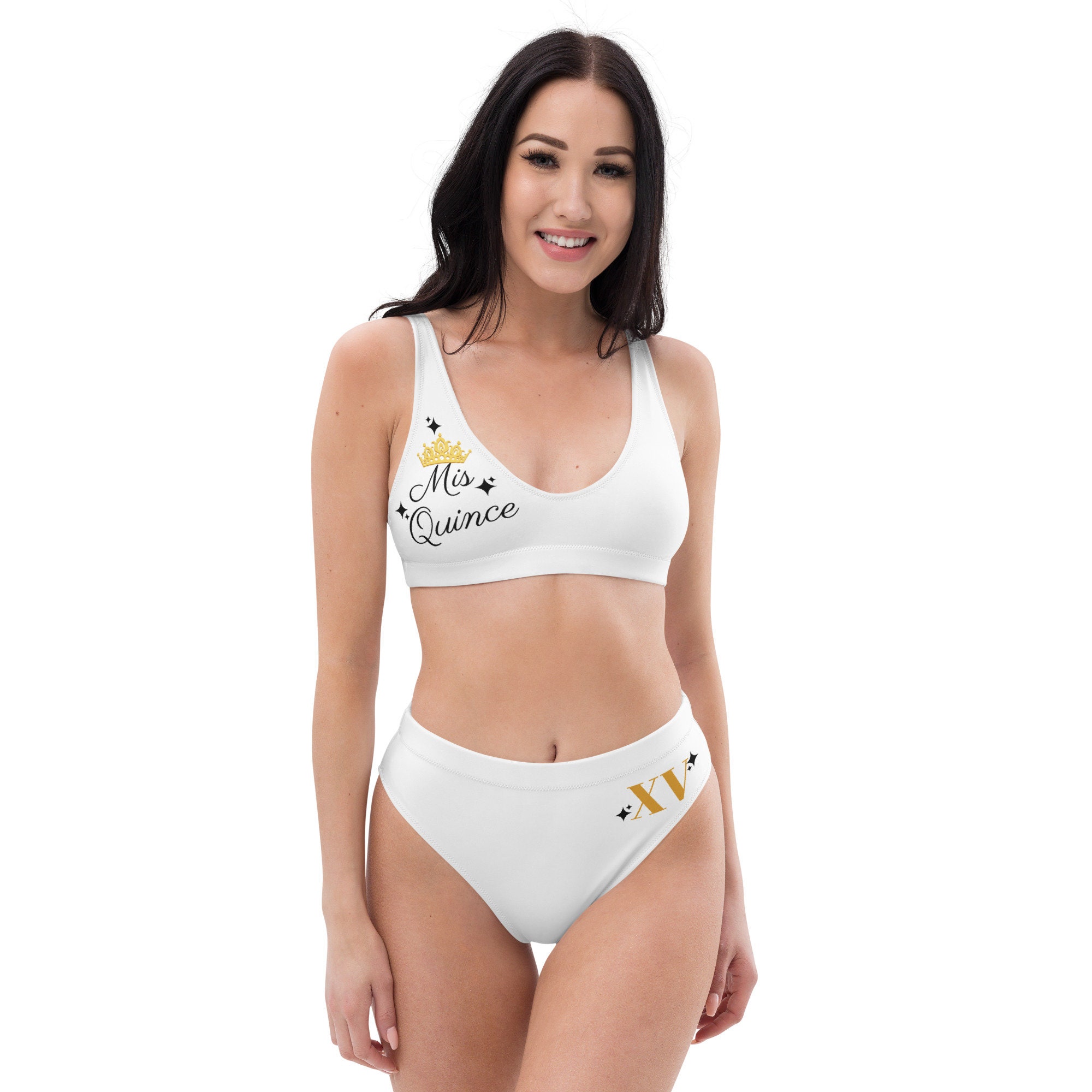 Traje de bano de quinceanera traje de bano de quince cumpleanos de dos piezas traje de bano bikini blanco y negro ninas adolescentes bikini reciclado de cintura alta Etsy Mexico