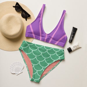Bikini de baño de mujer Sirena Ropa de playa para mujer, ropa de vacaciones, Traje de baño de dos piezas Traje de baño Bikini reciclado de cintura alta