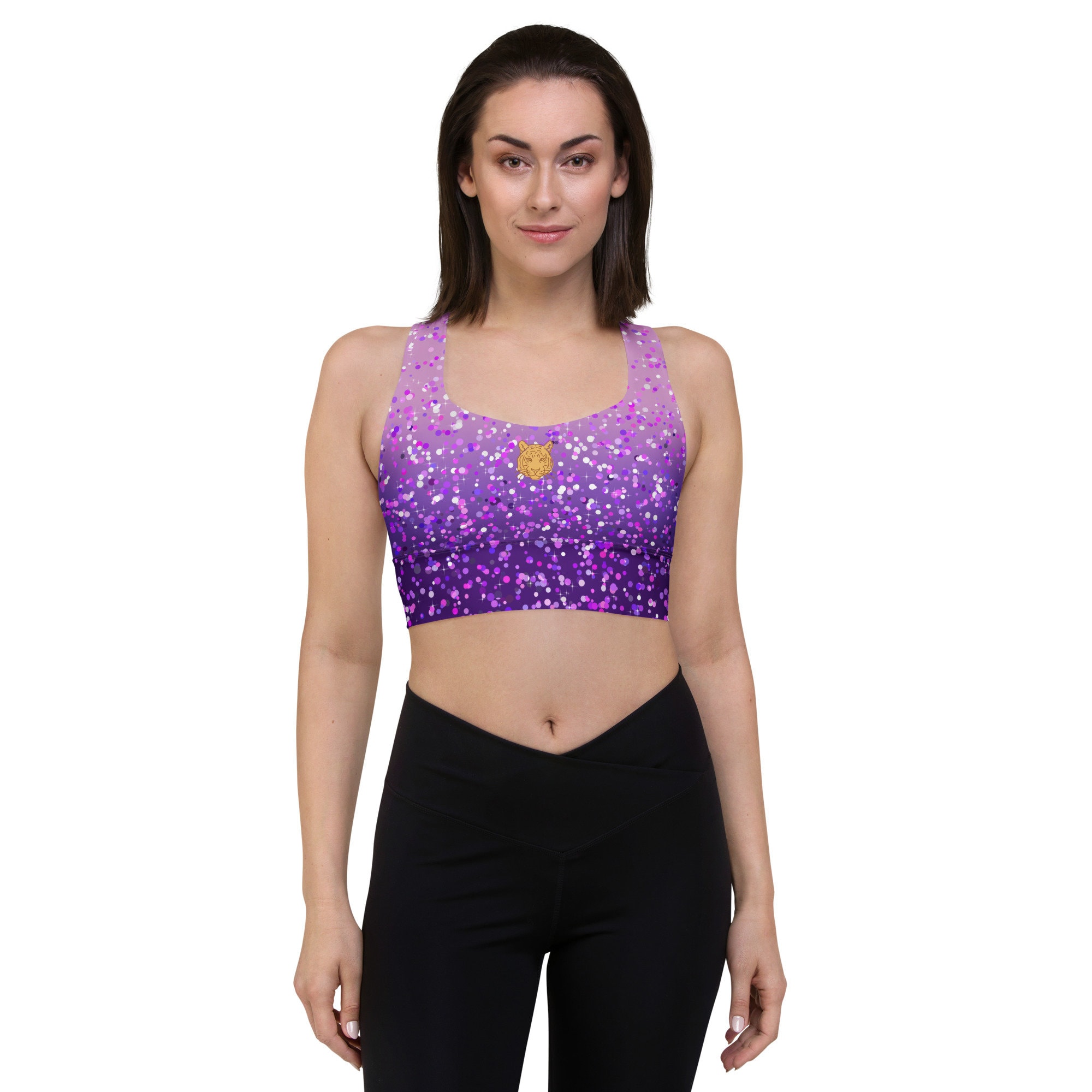 Pop star Purple top concert wear, sports bra (NOT real glitter or sequins, design is printed onto fabric)