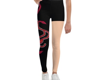 Pop star Kids  red snake concert outfit leggings. Youth Leggings, (not real sparkles, design is printed on fabric)