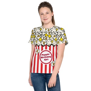 Popcorn shirt, birthday shirt for teens and tweens, movie night, Youth crew neck t-shirt