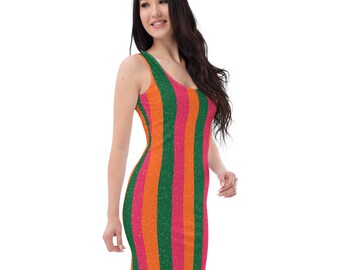 Taylor inspired concert outfit dress, green orange pink striped, outfit dress (not real sparkles or glitter, printed onto fabric)