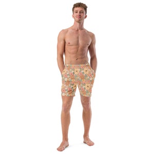 Groovy groene bloemenzwembroek voor heren, paren bijpassende zwemkleding
