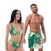 Couples Matching Swimsuits| Women's high waisted bikini set| Men's swim trunks shorts| botanical print| swimwear for boyfriend/girlfriend 