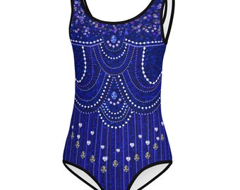 Girls Taylor inspired midnight blue concert outfit, Halloween costume, Kids Swimsuit (not real sparkles or jewels, design is printed on)