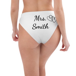 White Bride bikini bottoms, Personalized wedding swimsuit, Recycled high-waisted bikini bottom