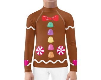 Costume de pain d’épice pour enfants, Kids Rash Guard, tout-petits et petits enfants, costume de Noël ou d’Halloween