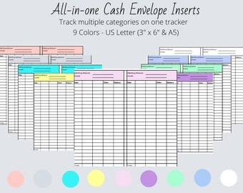 Minimalist Cash Envelope Inserts All-in-one 9 Color Bundle PDF