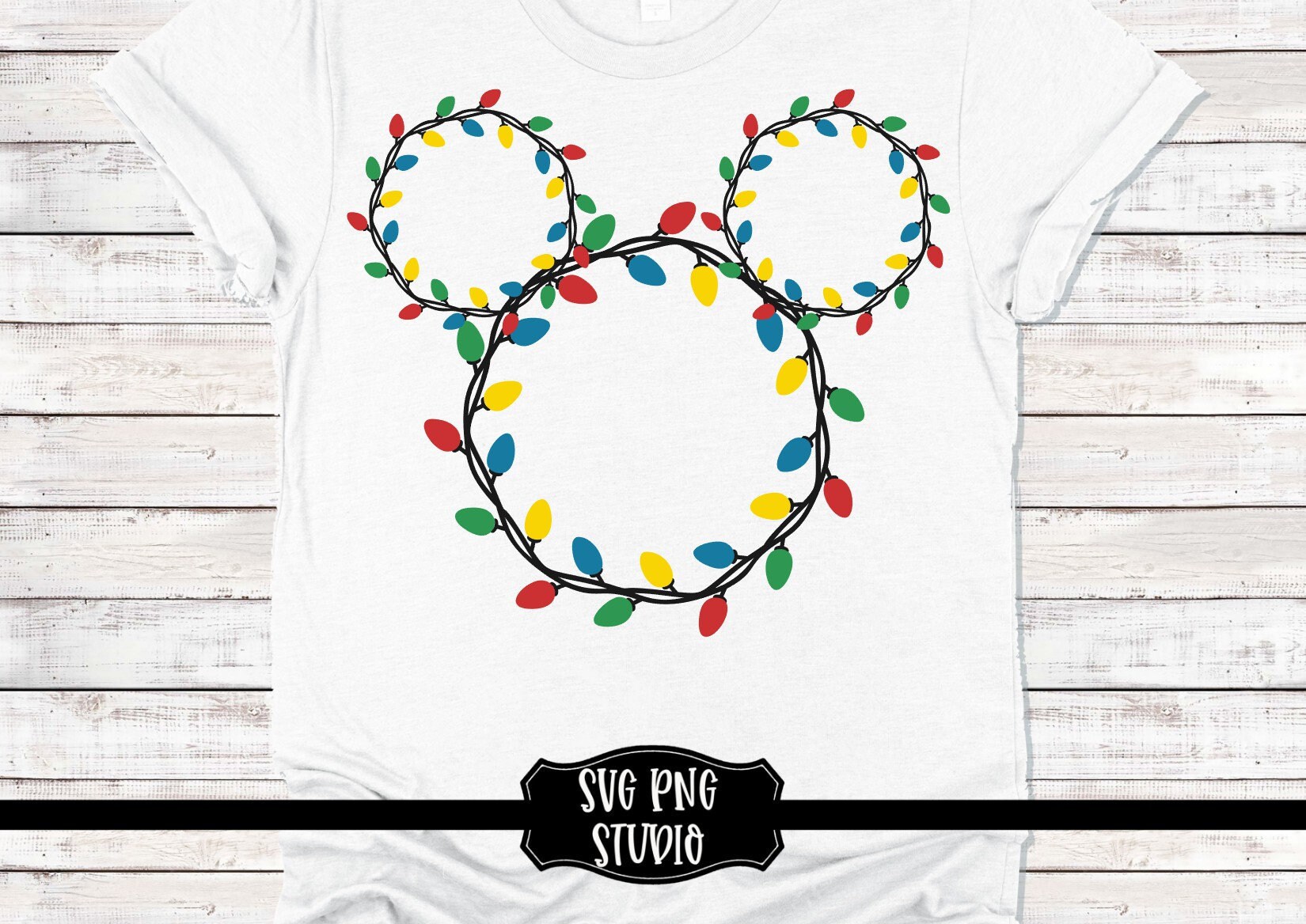 Christmas Mickey Head with Lights svg png studio 3 Christmas Etsy