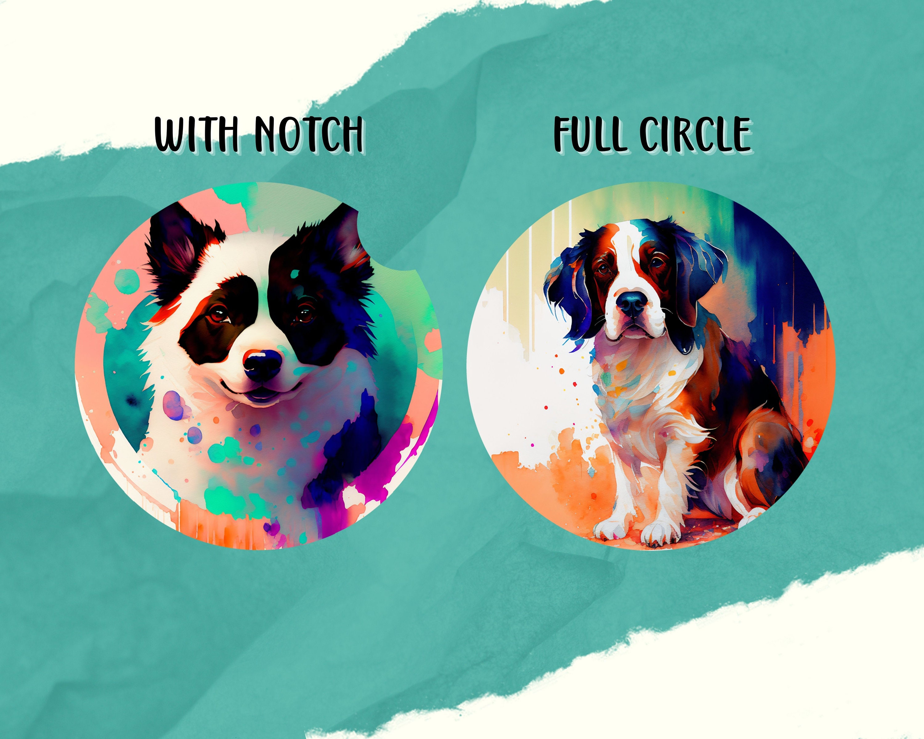 Watercolor Dog Car Coaster PNG Bundle 2040 Glass Coaster, Dog Coaster