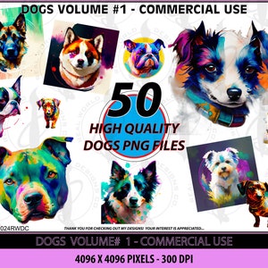 Watercolor Dog PNG Bundle - Sublimation Clipart for Commercial Use - Adorable Dog PNG Files - High-Quality Watercolor Dog PNG Clipart