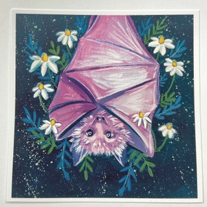 Art Print of A fruit Bat 5x5” | Halloween Bat Art | Bat Decor | Bat wallhanger | Bat Artwork | Nursery Bat Prints |